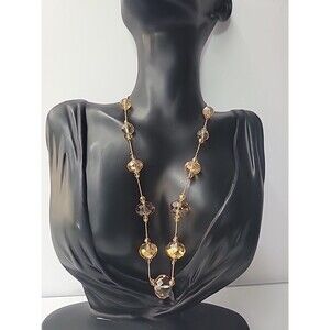 Vintage Gold Tone Station Necklace Faceted Beads Champagne Tone Necklace Jewelry